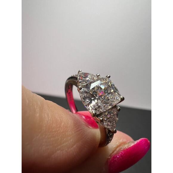 White cubic zirconia platinum over sterling silver ring size 9 - Picture 5 of 11